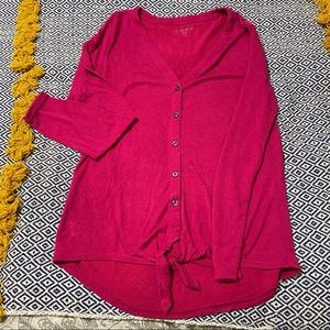LOFT Fuchsia Pink Tie Front Cardigan Sweater M